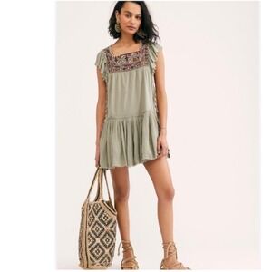 Free People Day‎ Glow Embroidered Dress Green Medium
